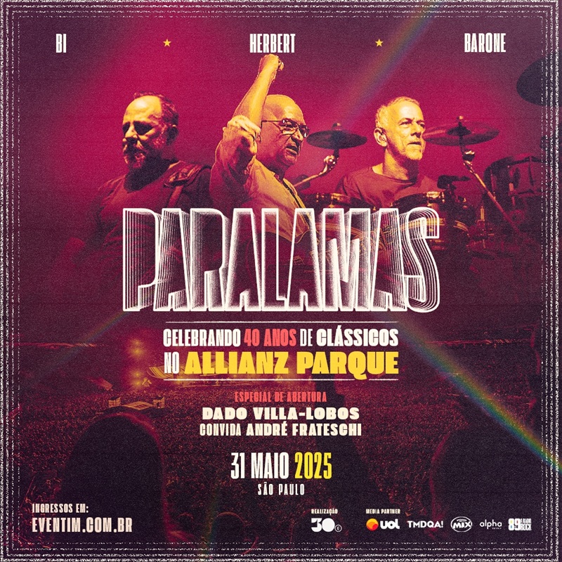 Imagem JPG, Os Paralamas do Sucesso celebram 40 anos de clássicos no Allianz Parque, em São Paulo, neste sábado