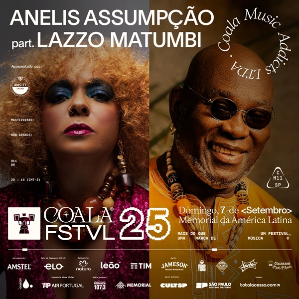 Imagem JPG, Coala Festival anuncia o encontro de Anelis Assumpção com Lazzo Matumbi no palco da edição de 2025